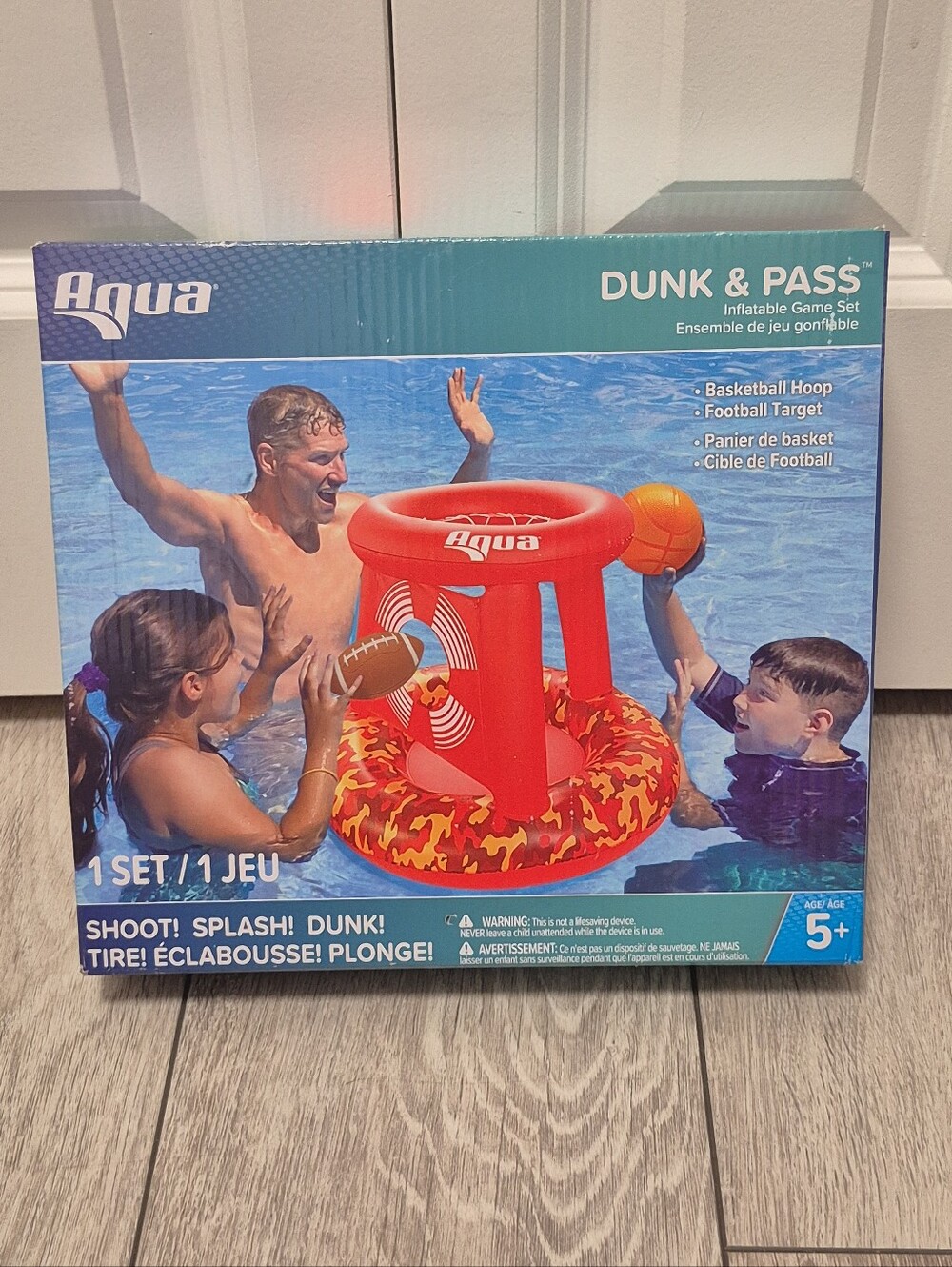 Aqua Leisure - Dunk & Splash Inflatable Hoop and Basketball, Football 2-IN-1 NEW